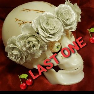 7 Silver 2.5" Wide Glitter Roses Floral Headband